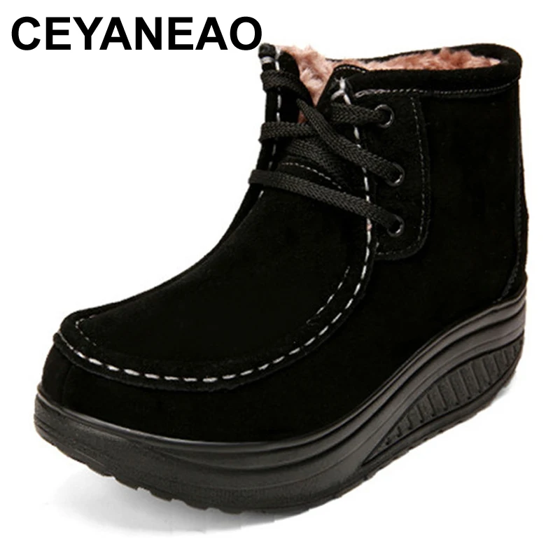 

CEYANEAO High Top Sport Running Shoes Platform Fitness Slimming Sneakers Winter Warm Plush Thanksgiving Mother Shake ShoesE860
