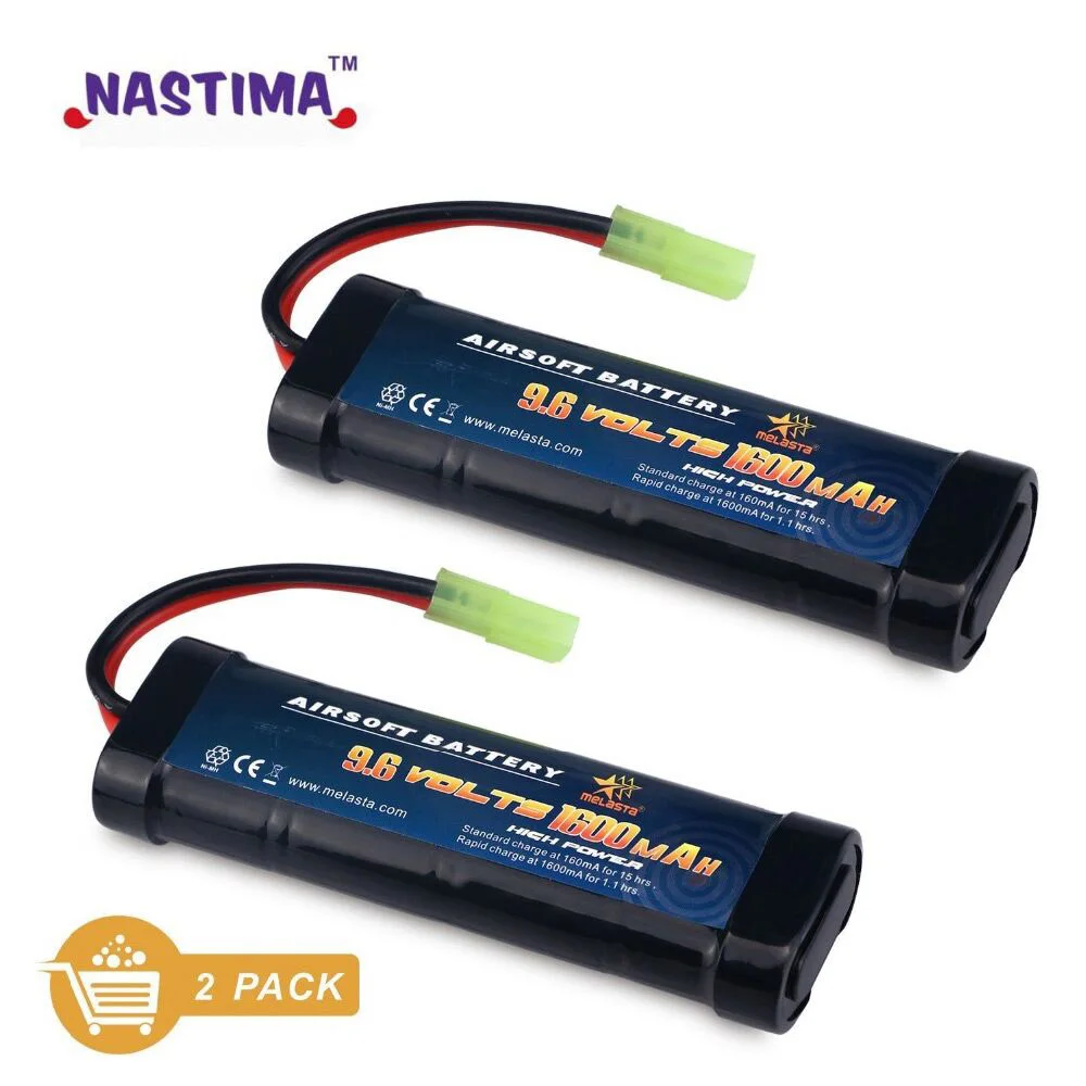 Melasta 2Pack 2/3A 9.6v 1300mAh NiMH Flat Battery Pack with Mini Tamiya