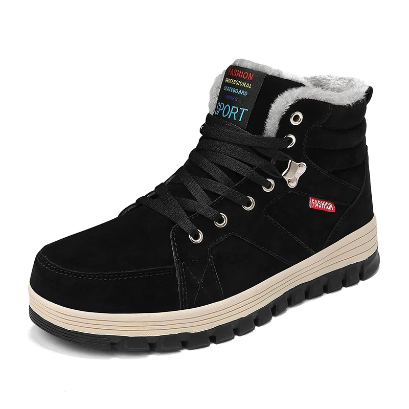 

AMSHCA 2018 Winter Shoes Male Snow Boots with Fur Flat Men's Shoes Lace up Ankle Casual Shoes Flock Men's Boots Plus Size 39-48