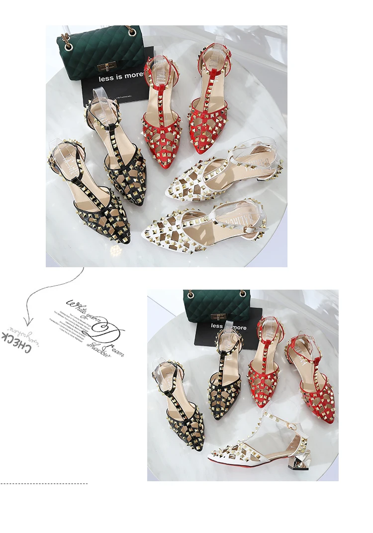 Г., фирменные дизайнерские сандалии женские летние сандалии-гладиаторы с заклепками и красной подошвой на низком квадратном каблуке обувь с Т-образной застежкой