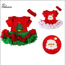 Комбинезон с Санта Клаусом для маленьких девочек; платье-пачка; повязка на голову; костюм; подарки; детская Рождественская одежда; 0-18 месяцев