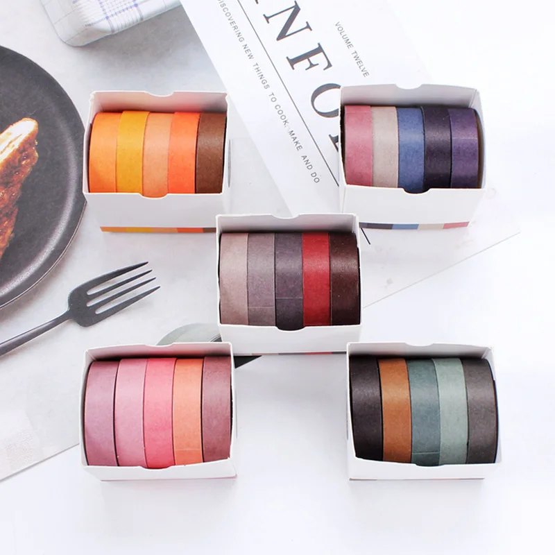 

5 pcs Pure color paper masking tape set Cherry pink Leaves yellow Forest dark masking tape stickers scrapbooking FJ773