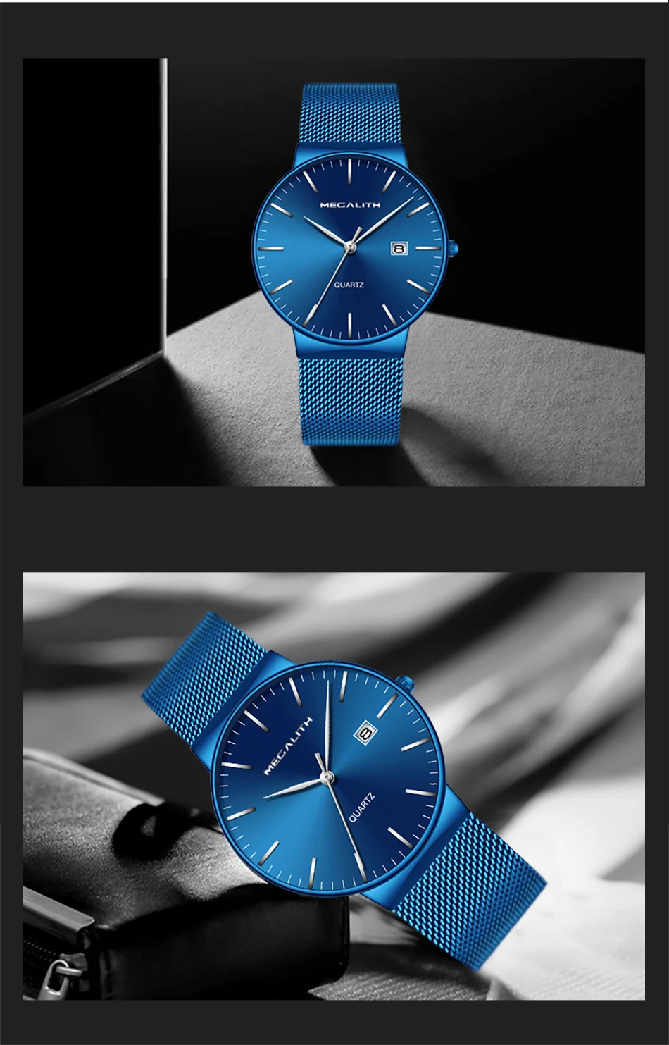 9,99 $ MEGALITH мужской хронограф часы лучший бренд роскошный сетчатый ремешок спортивные водонепроницаемые кварцевые часы для мужчин Reloj Hombre 0047