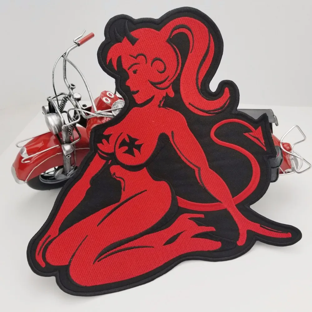 SEXY RED DEVIL GIRL free shipping garment accessories biker vest funk style iron-on embroidered patches (2)