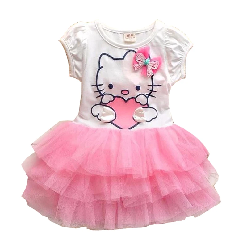 Baby Girls Cartoon Dress Kids Girl Short Sleeve Gauze Cake Princess Dress Cute Kitty Baby Party Dress Summer Girl Clothing