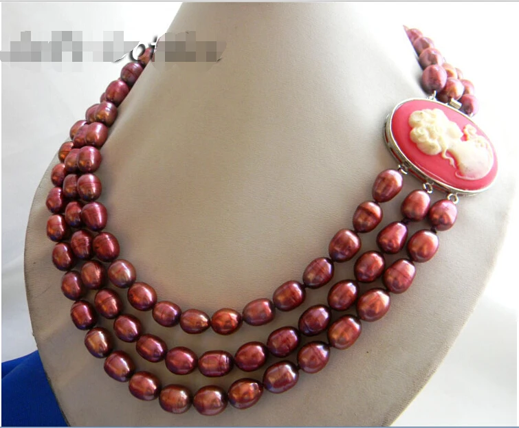 FREE shipping&gt&gt&gt&gt3Strands 18'' 9.5mm Red Rice Freshwater Pearl Necklace new | Украшения и аксессуары