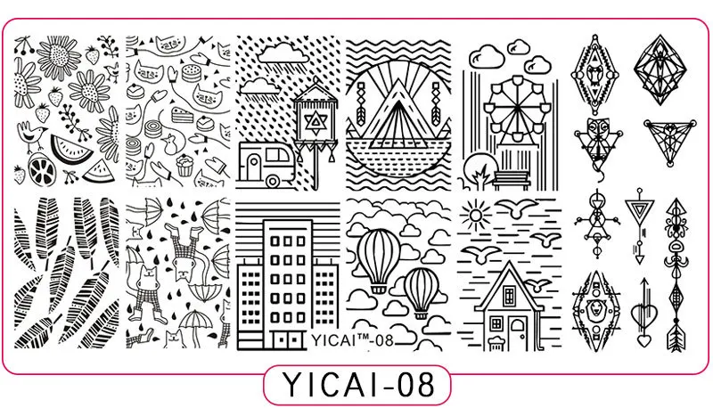 YICAI(1-40) серия-изображения пластины для штамповки ногтей трафарет шаблон металл различные фулкавер цветок 1 шт. изображение штамп пластины - Цвет: 08