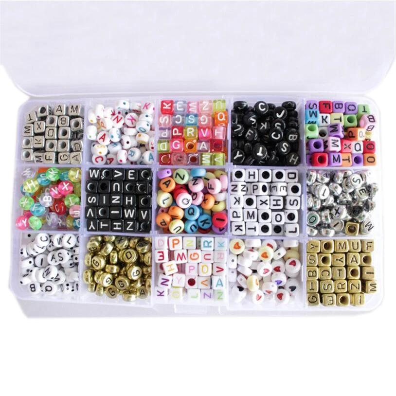 1100pcs Acrylic Letter Beads for Any Name on Pacifier Chain Clips 15 Shapes Alphabet Beads for Baby Education Toys DIY Bracelets