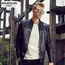 Enjeolon nova marca Da Motocicleta Jaquetas De Couro DO PLUTÔNIO Dos Homens, Roupas slim fit preto, zipper manga comprida gola Casual Masculino Casacos P257