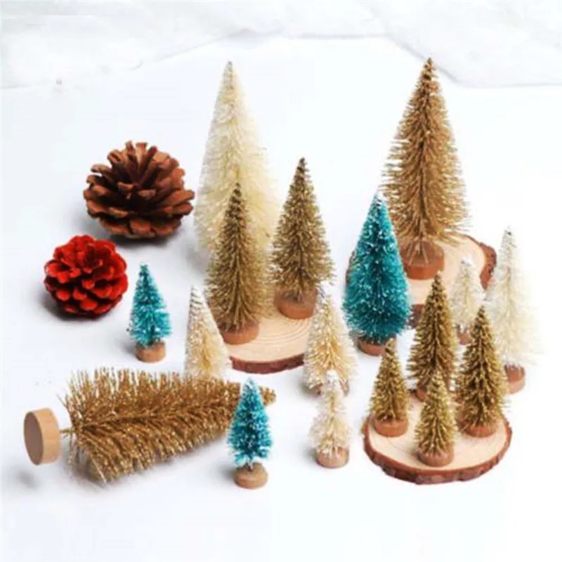 

8 Pcs/Set High Quality Small Cute Christmas Tree DIY Mini Sisal Bottle Brush Frost Tree Fake Pine Tree For Xmas Decorative Gift