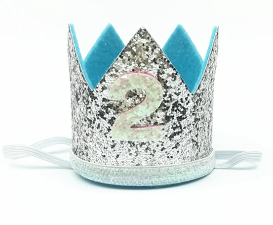 Мальчик Синий Серебряный первый праздничный колпак девочка золотой розовый Принцесса Корона номер 1 От 2 до 3 лет вечерние шляпа Блестящий ободок для дня рождения - Цвет: Silver 2