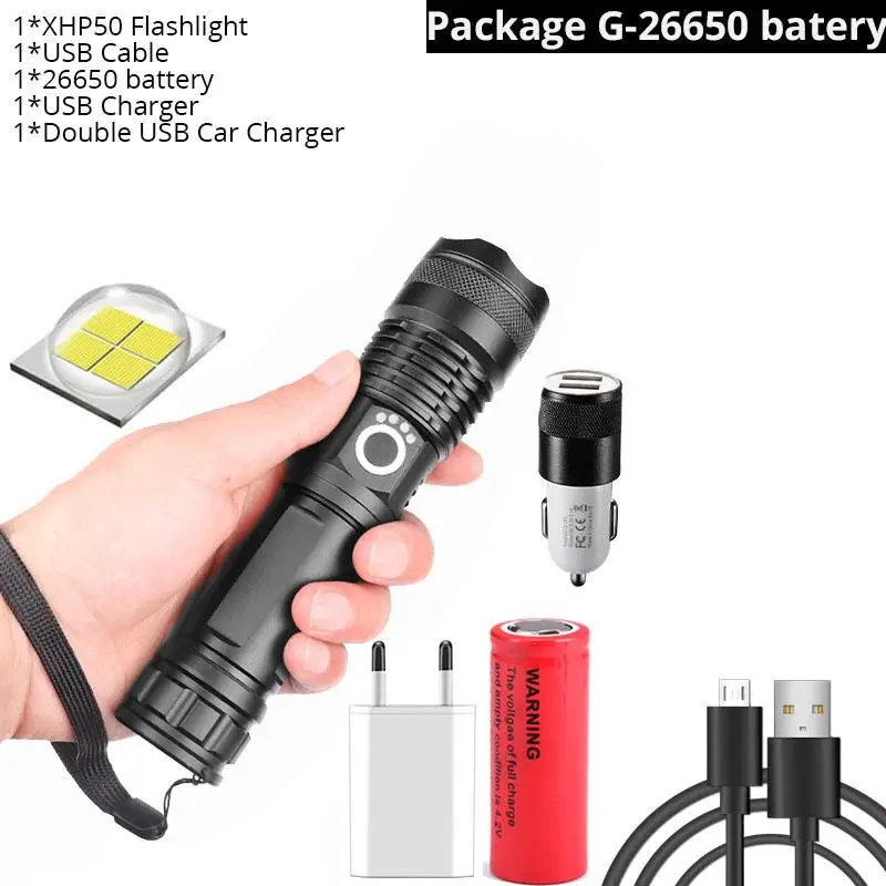 Package G Дропшиппинг xhp50.2 самый мощный фонарик 5 режимов usb Zoom СВЕТОДИОДНЫЙ Фонарь xhp50 18650 или 26650 батарея Лучший Отдых на природе - Испускаемый цвет: Package G