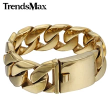 Trendsmax 24mm Ancho Personalizar Cualquier Longitud Pesado Grueso Chapado En Oro Ronda Curb Cadena de Acero Inoxidable 316L del Mens Pulsera HB321