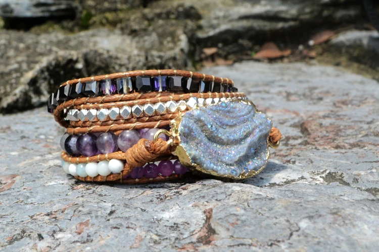Галактические кварцевые Браслеты Boho Braied, браслет с натуральным камнем, 5 нитей, женские кожаные браслеты, Прямая поставка, подарки для девушек