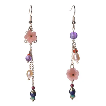 

2019 new pearl long earrings AB design asymmetric flower earrings