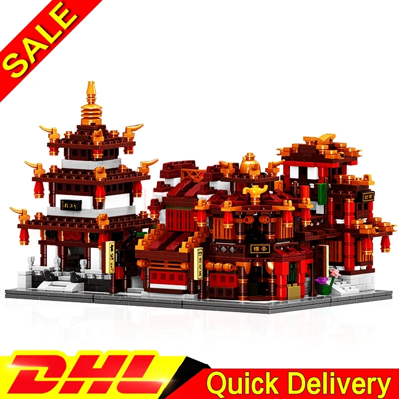

XingBao 01101 Kits China Inn Jewelry Shop Blacksmith Shop Drugstore Set 4 in 1 Building Blocks Bricks leleings Christmas Toys