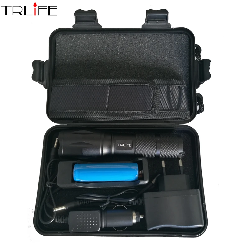

6000 Lumens Flashlight L2/T6 Torch High Power zoomable LED Flashlight +DC/Car Charger+18650 Battery+Holster Holder