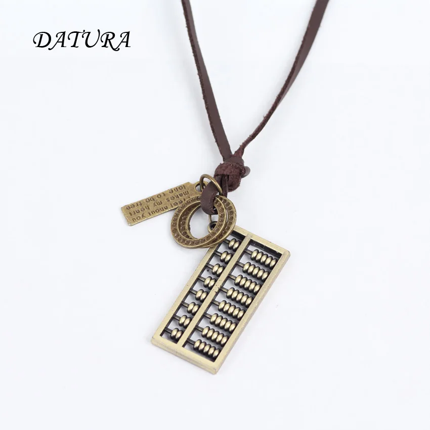 Men's Women's Unisex Circle Fashion Abacus Charm Pendant Brown Genuine Leather Necklace Cord. | Украшения и аксессуары