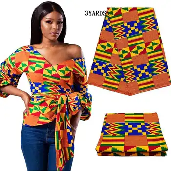 

3yards/lot african kenet kitenge wax print fabric real block print fabric 100% cotton nigerian new ankara fabric