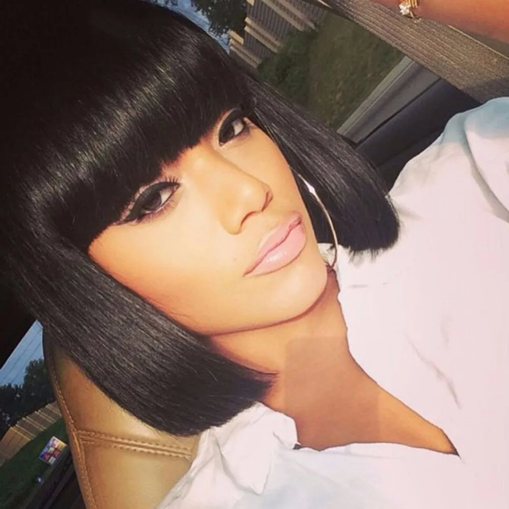 Deyngs Short Straight Pixie Cut Bob Synthetic Wigs for African American Women Natural Black Brown Wigs with Bangs Heat Friendly (9)