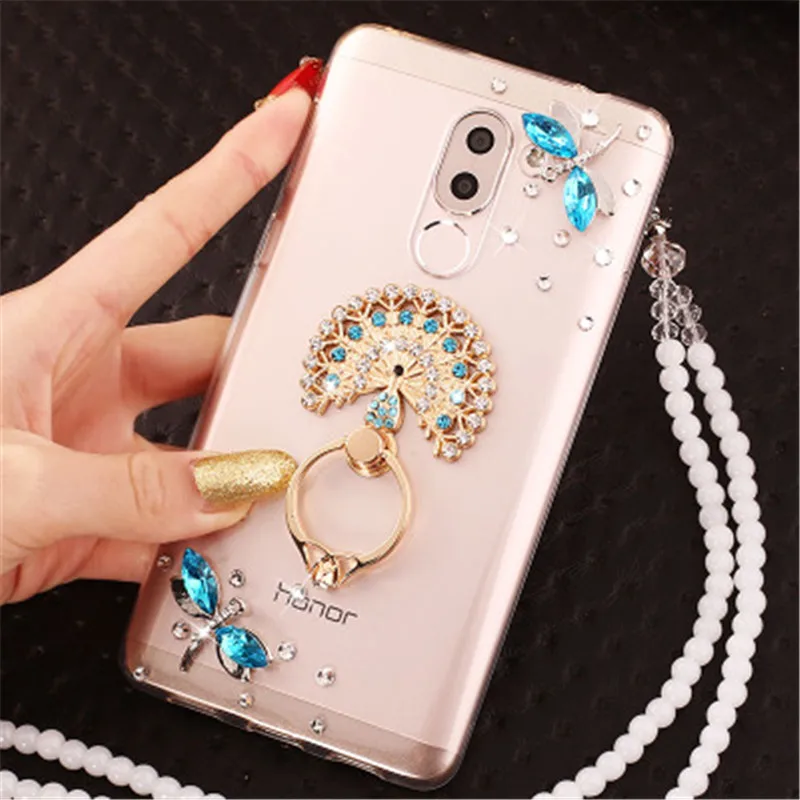 

XSMYiss Fancy Cute diamond glitter peacock finger ring phone case For Samsung Galaxy S6 S7 edge S8 S9 S10 Plus Note9 Note8 Note5