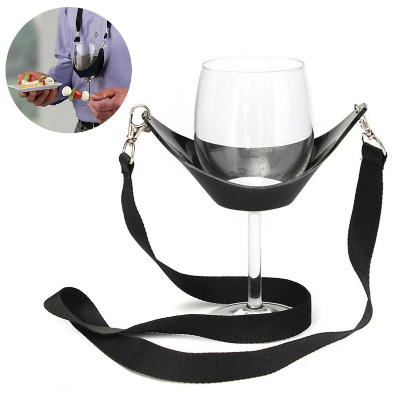 

Black Wine Glass Holder Strap Wine Sling Yoke Glass Holder Support Neck Strap for Birthday Cocktail Party Bar Tools 1PC Portable
