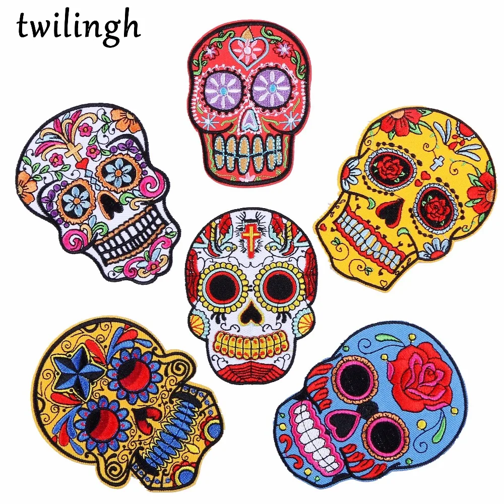 

twilingh Patches Sewing Iron-On Accessories Patchworks Skull Embroidered Sequined Patches For Clothing