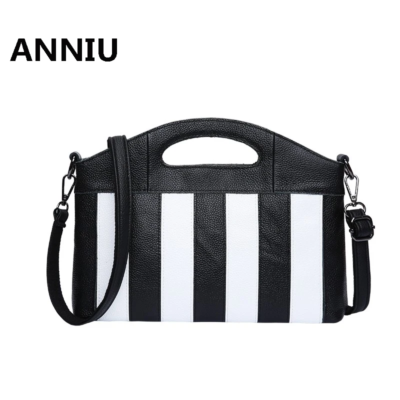 

Famous Brand Fashion women Handbag Black and white stripes Genuine leather shoulder bag female small messenger bag bolso mujer