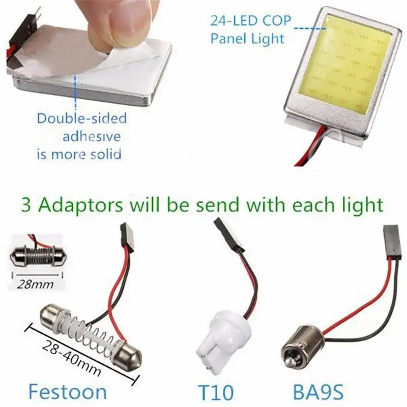 T10 BA9S купол с фестонами 24 SMD светодиодный авто Интерьер COB Панель светодиодов настольная лампа белый 12 V