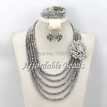 

Gray African Beaded Jewelry Hot Sale Costume African Jewelry Sets Wholesale ABS034