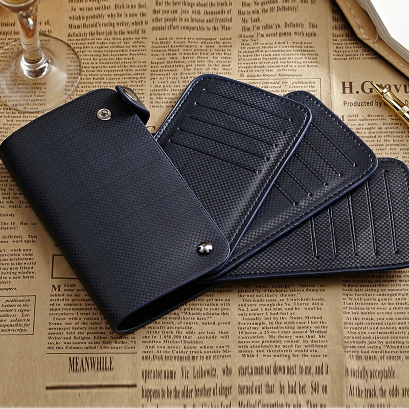 

Gentleman Mens New Famous Brand Design Blue Pu Leather Credit Cards Holders Case Card Box Vintage Card Wallet