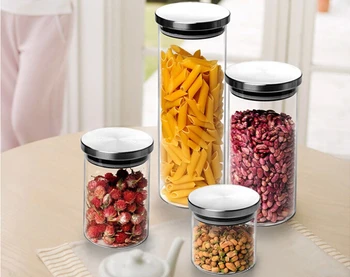 

1PC Glass Sealed Storage Bottles For Spices Food Storage Container Moisture-proof Kitchen Confectioner Sealed Cans JO 1049