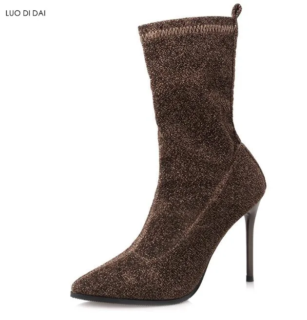 2018 Toe Mujeres Botines rojo Negro Fino Bling Talón marrón 2018 Toe Mujeres Botines rojo Negro Fino Bling Talón marrón