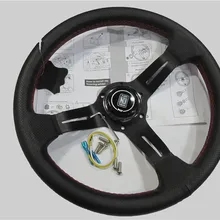 330 мм 13 дюймов черный цвет спицы глубокий блюдо натуральная кожа ND тюнинг дрейфующих гоночный руль красная линия