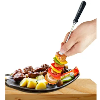 

New Arrival 6pcs 20.5'' (52cm) Wooden Skewers w/ Driven Ring Stainless Steel Skewers w/Black Wood Handle BBQ Needle Sticker