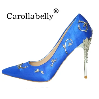 

Women Pumps Shallow Pointed Toe Thin Heels New Wedding Shoes Bling Metal accessories Women Shoes
