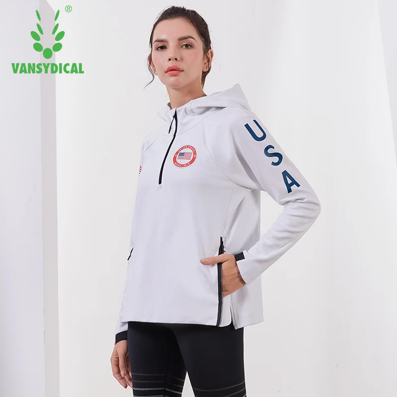 Vansydical Sports Running Jacket Autumn Winter Women's Zipper Hooded