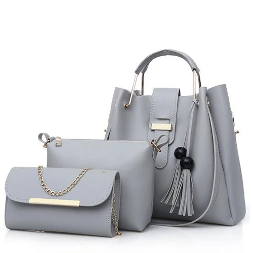 Весенняя женская кожаная сумка-тоут, сумка на плечо, женская сумка-мессенджер через плечо, композитный клатч с кисточкой, Большая вместительная сумка-мешок - Цвет: light gray