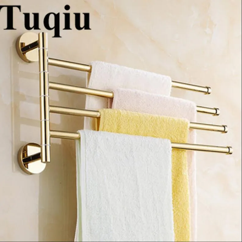 New and brief 2-4 Swivel Towel Bars Copper Wall Mounted Bathroom Towel Rail Rack Gold Bathroom Towel Holder Towel Hanger