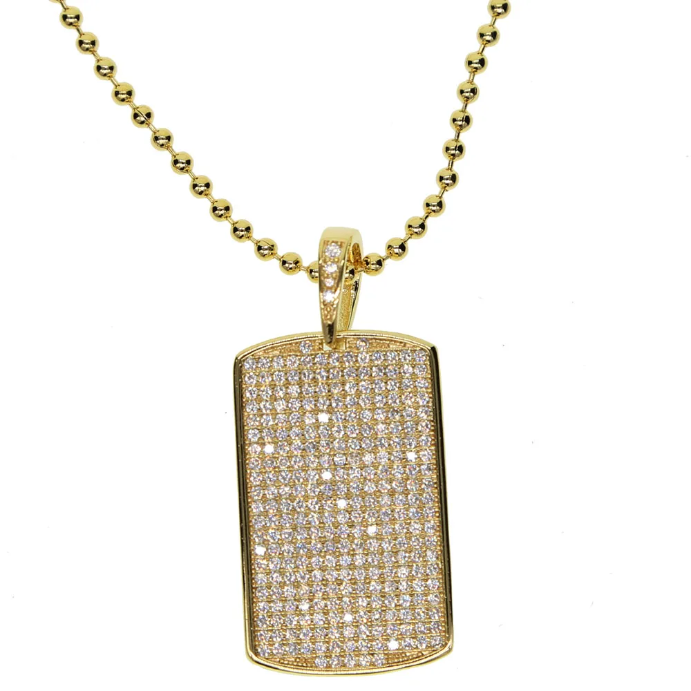 

HIP Hop Bling Golden Square Dog Tag Necklaces & Pendant Iced Out Full cubic zirconia CZ Necklace For Men Jewelry