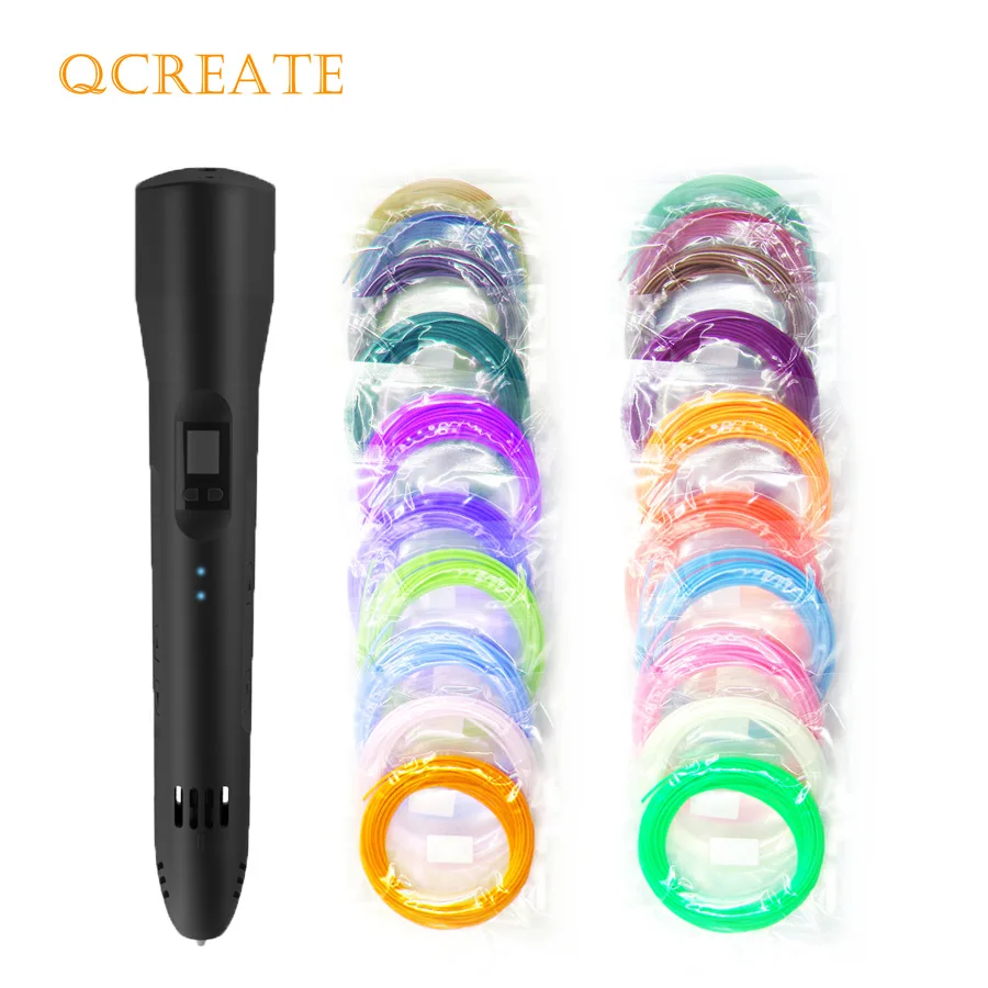 Beste QCREATE QW01 012C 3D Pen Lcd scherm Verstelbare Verwarming Temperatuur 8 speed Instelling 3D Printing Pen compatibel PLA PCL Filament