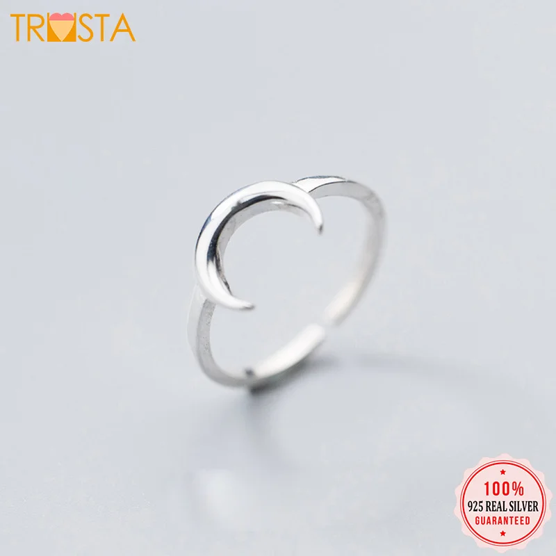 

ElfoPlataSi 2019 100% 925 Solid Real Sterling Silver Moon Cocktail Ring Opening Sizable Girls Kids Xmas Gift ED153