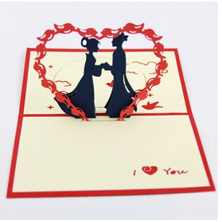 Handmade 3 d love card high-end heart I postcards bride and groom Wedding invitations Valentine's day gifts cards |