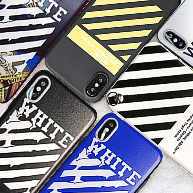 

Phone Case For iPhone 6 6S 7 8 Plus Hot Suprem Brand Off Stripe White Letter Soft Back Cover With Lanyard For iPhone X XR XS MAX