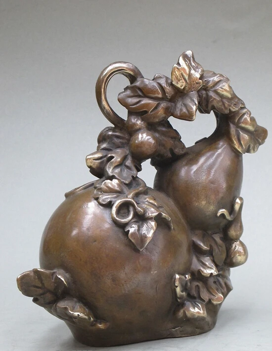 

7"Chinese pure Bronze cucurbit Wine man cucurbit statue