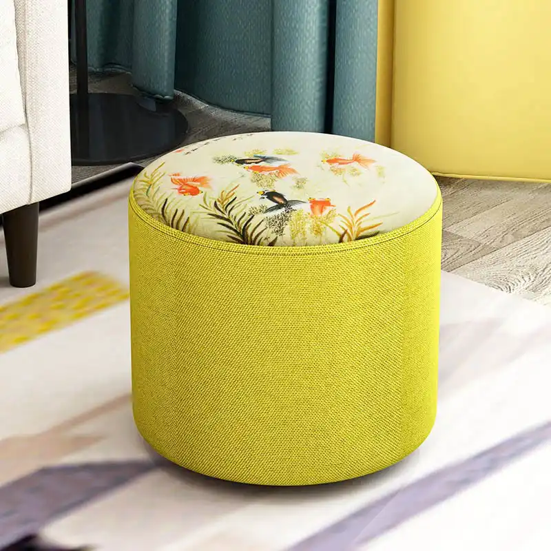 Modern Small Round Seat Stool Ottomans Wooden Cloth Doorway Change Shoes Small Chair Living Room Table Side Kids Furniture
