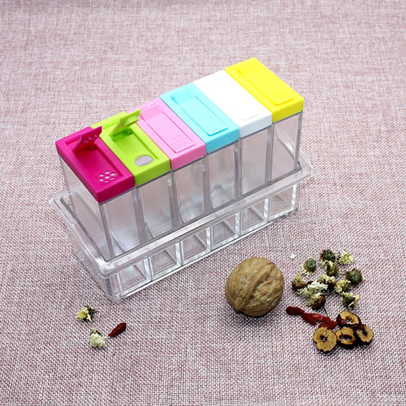برطمان توابل صندوق توابل 6 قطعة/المجموعة المطبخ التوابل زجاجة تخزين الجرار شفافة الملح الفلفل كمون ناعم مربع أدوات هبوط السفينة