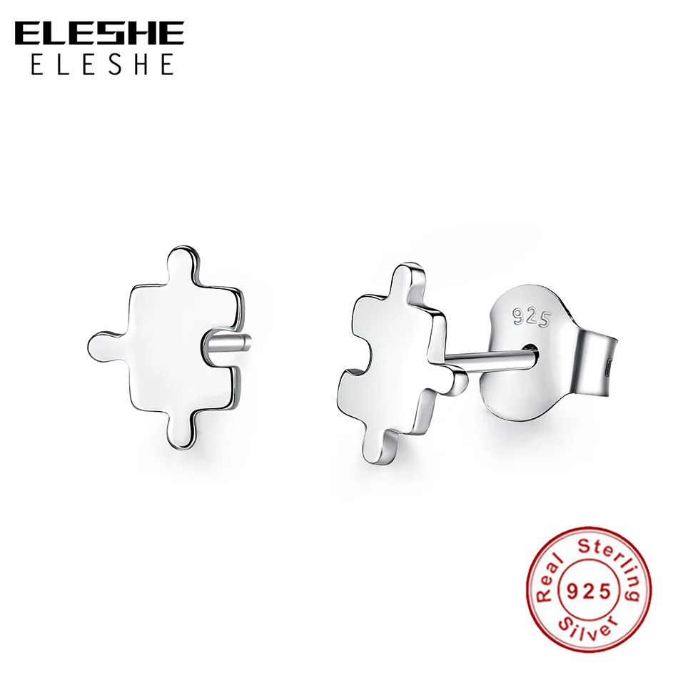 ELESHE New Arrival Genuine 925 Sterling Silver Game Puzzle Stud Earrings Geometric Earings Sterling Silver Jewelry