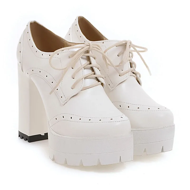 Gdgydh/Модные нейтральные женские туфли-лодочки; женские тонкие туфли с круглым носком; женские туфли на толстой высокой платформе с резным узором - Цвет: White