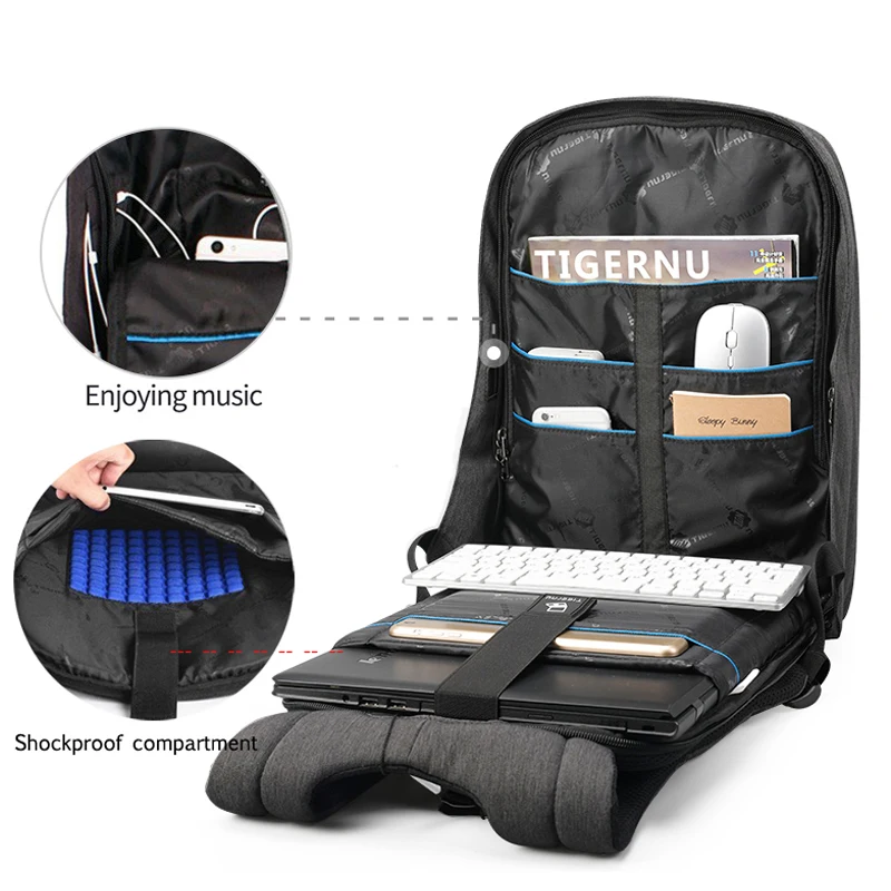 Tigernu Anti theft 14 17inch Men Shockproof laptop Backpack School Bag For Girls Boy Casual travel